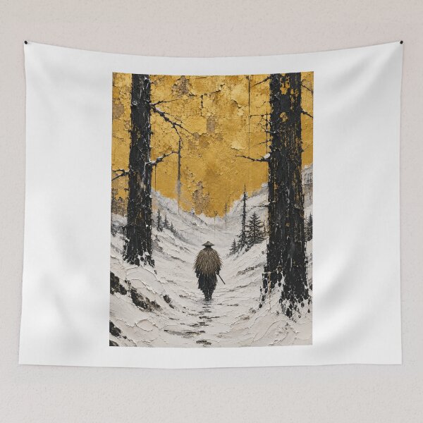 Item preview, Lone Samurai Walking Through a Golden Snowforest designed and sold by MouradStudio.