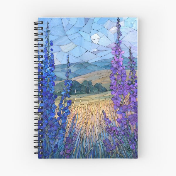 Item preview, Stained Glass Mosaic Blue Delphinium Larkspur Meadow Landscape designed and sold by GrinGalore.