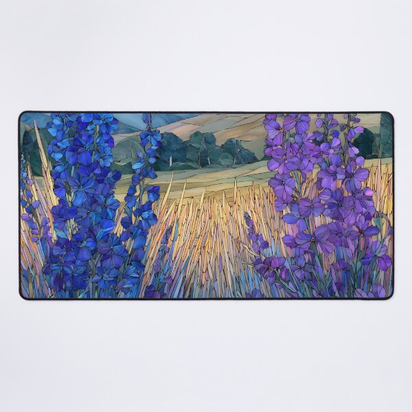 Item preview, Stained Glass Mosaic Blue Delphinium Larkspur Meadow Landscape designed and sold by GrinGalore.