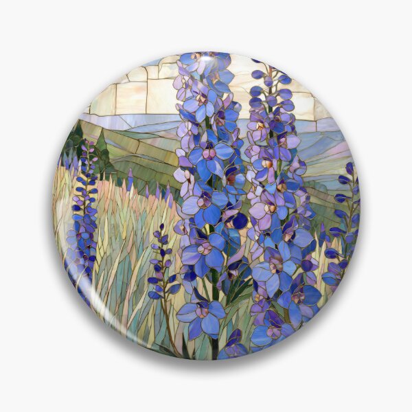 Item preview, Stained Glass Mosaic Blue Lupine Meadow Landscape designed and sold by GrinGalore.