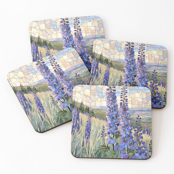 Item preview, Stained Glass Mosaic Blue Lupine Meadow Landscape designed and sold by GrinGalore.