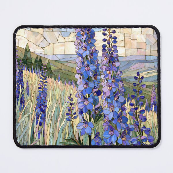 Item preview, Stained Glass Mosaic Blue Lupine Meadow Landscape designed and sold by GrinGalore.
