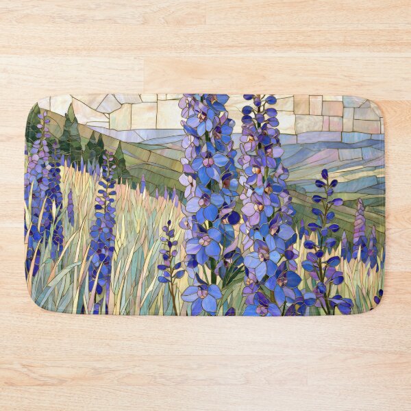 Item preview, Stained Glass Mosaic Blue Lupine Meadow Landscape designed and sold by GrinGalore.