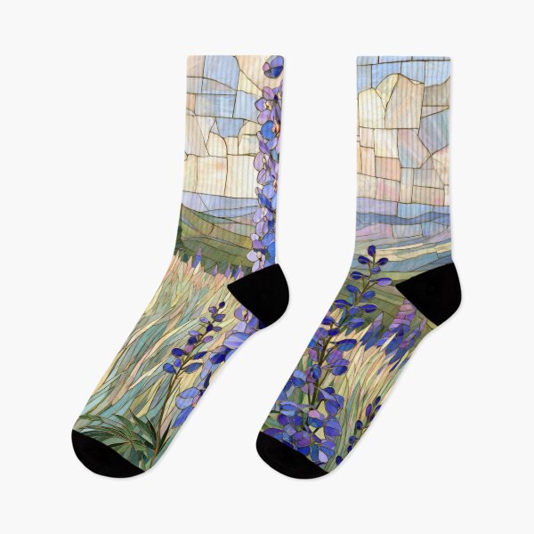 Item preview, Stained Glass Mosaic Blue Lupine Meadow Landscape designed and sold by GrinGalore.