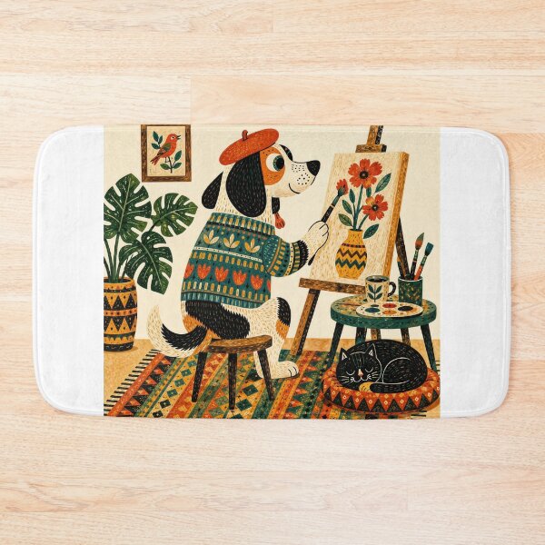 Item preview, Wall Art - Postcard - T-shirt: Artistic Dog Painter Scene designed and sold by ForeverPrintsOK.