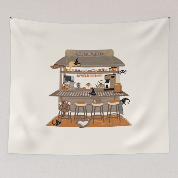 Item preview, Cute Halloween Cat Cafe Coffee Cart Spooky Autumn Art designed and sold by HBBS DESIGNS.