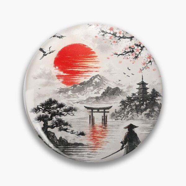 Item preview, Japanese Sumi-E Samurai Sunset Landscape designed and sold by CreativeNest Prints.