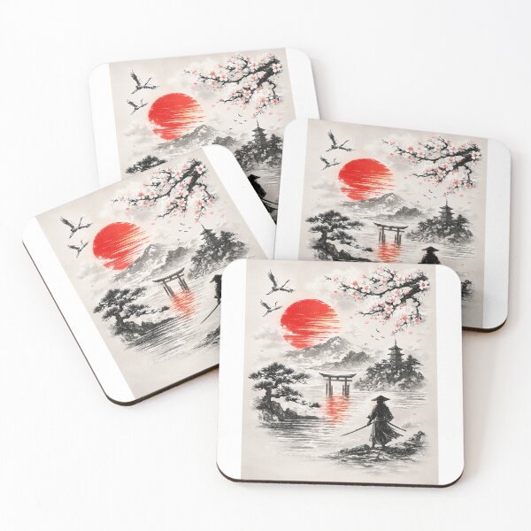 Item preview, Japanese Sumi-E Samurai Sunset Landscape designed and sold by CreativeNest Prints.