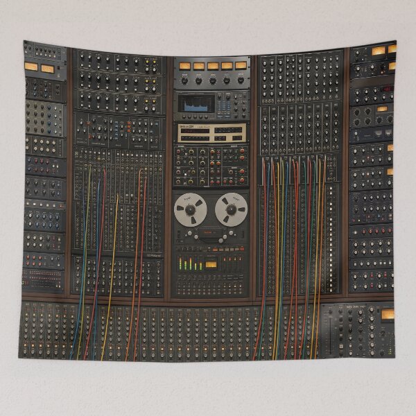 Item preview, Retro 80s analog plugs and music radio tech board tape deck with wires art HD designed and sold by bard-art.