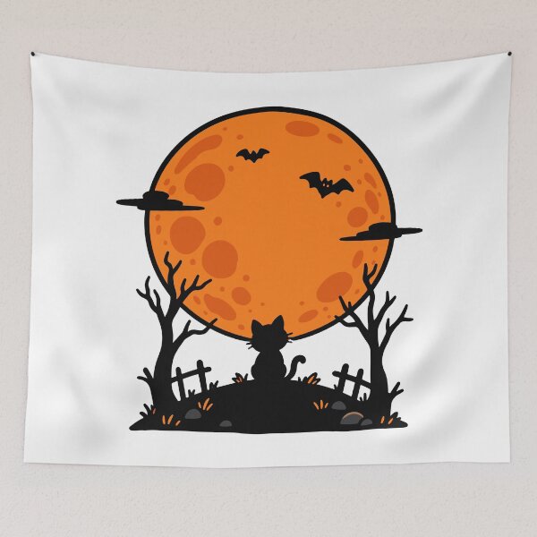 Item preview, Black Cat Under the Halloween Moon – Spooky Night Illustration designed and sold by MewMade.
