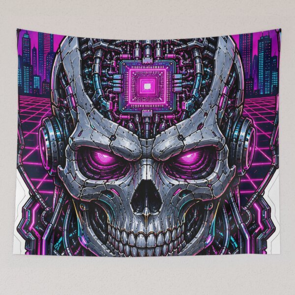 Item preview, Cyberpunk Synthwave Skull Core Retro Art designed and sold by RiteshCenter .