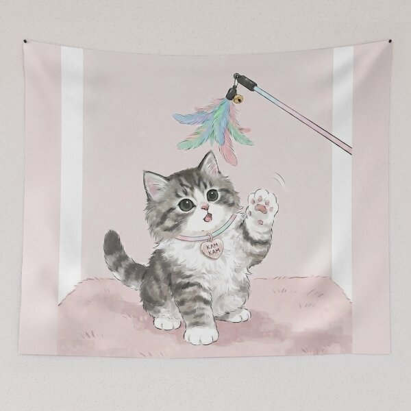 Item preview, Playful Fluffy Kitten KAM KAM Catching a Feather Toy designed and sold by PetalsPaws.