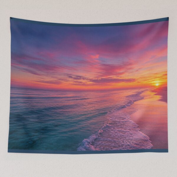 Item preview, Sunset Beach Waves - Teal and Purple - Coastal airbnb designed and sold by Synth Seduction.