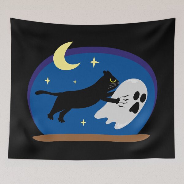 Item preview, Funny Halloween Spooky Cat - Black Cat Chasing a Ghost designed and sold by fishdesigns.