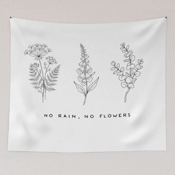 Item preview, "No Rain, No Flowers" Botanical Trio Black Line Art Design - Minimalist Wildflower Sticker designed and sold by CreativeNest Prints.