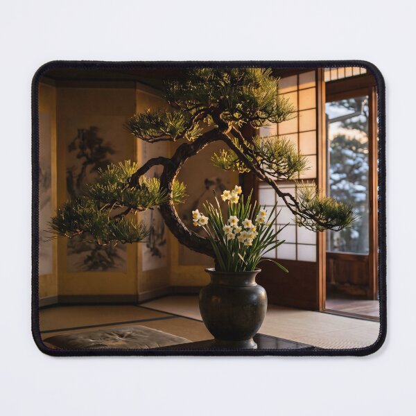 Item preview, Pine and Narcissus Rikka Ikebana Photography designed and sold by conohitoAI-ArtGallery.