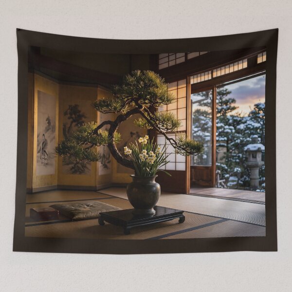Item preview, Pine and Narcissus Rikka Ikebana Photography designed and sold by conohitoAI-ArtGallery.
