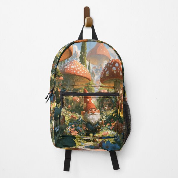 Item preview, Un alegre gnomo de jardín cuidando flores mágicas en un pueblo boscoso caprichoso lleno de setas gigantes, Criaturas fantásticas y mitológicas designed and sold by CDC40.