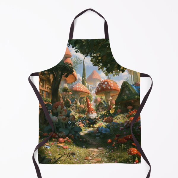 Item preview, A cheerful Garden Gnome tending magical flowers in a whimsical woodland village filled with giant mushrooms, Fantasy & Mythological Creatures designed and sold by CDC40.