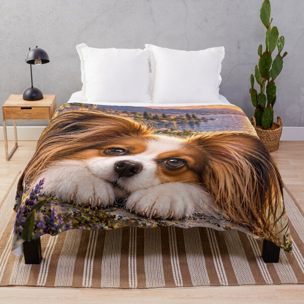Item preview, Papillon Dog in Mediterranean Flower Garden at Sunset designed and sold by ManJiangHong.