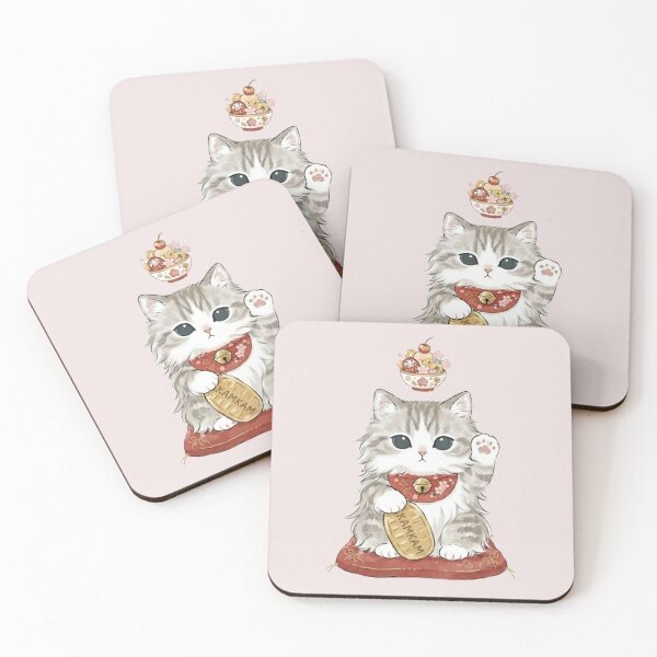 Item preview, Lucky Maneki Neko Fluffy Kitten KAM KAM with Gold Coin designed and sold by PetalsPaws.