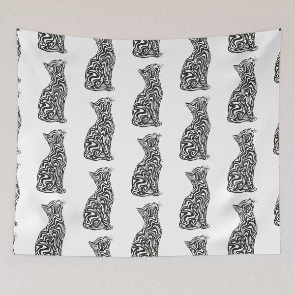 Item preview, Psychedelic Wavy Cat Silhouette — Minimalist Groovy Line Art designed and sold by LYAN-STORE.