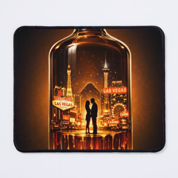 Item preview, Whiskey Bottle Las Vegas Couple Neon City Drama Poster designed and sold by Cine8.