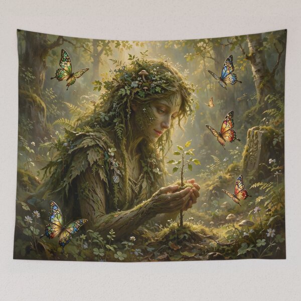 Item preview, Enchanted Forest Guardian with Stained Glass Butterflies designed and sold by DreamyWallVibes.