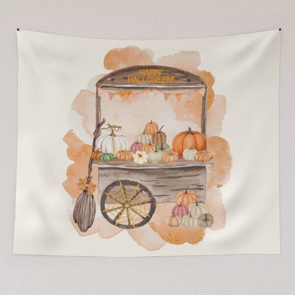 Item preview, Watercolor Pumpkin Patch Cart Happy Halloween Rustic Art designed and sold by HBBS DESIGNS.