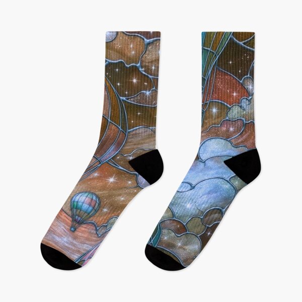 Item preview, Stained Glass Hot Air Balloons — Whimsical Cosmic Sky Illustration designed and sold by LYAN-STORE.