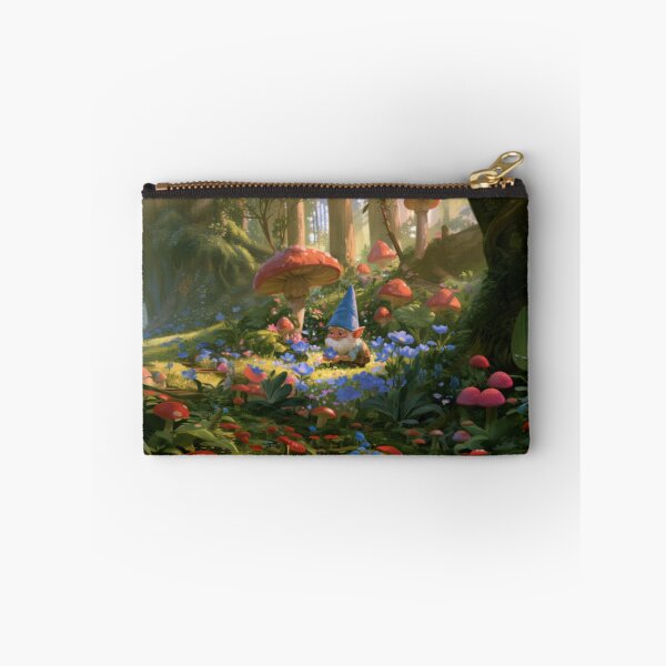 Item preview, A cheerful Garden Gnome tending magical flowers in a whimsical woodland village filled with giant mushrooms, Fantasy & Mythological Creatures designed and sold by CDC40.