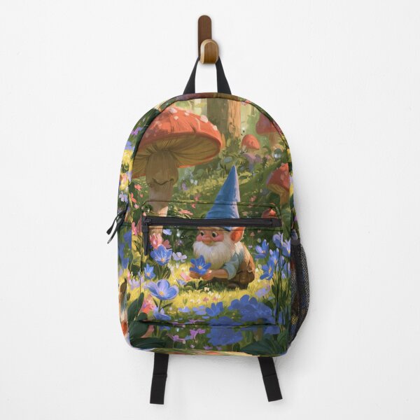 Item preview, Un alegre gnomo de jardín cuidando flores mágicas en un pueblo boscoso caprichoso lleno de setas gigantes, Criaturas fantásticas y mitológicas designed and sold by CDC40.