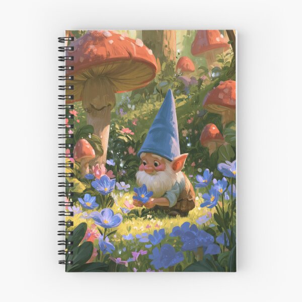 Item preview, A cheerful Garden Gnome tending magical flowers in a whimsical woodland village filled with giant mushrooms, Fantasy & Mythological Creatures designed and sold by CDC40.
