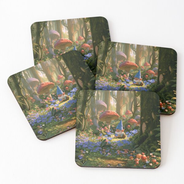 Item preview, A cheerful Garden Gnome tending magical flowers in a whimsical woodland village filled with giant mushrooms, Fantasy & Mythological Creatures designed and sold by CDC40.