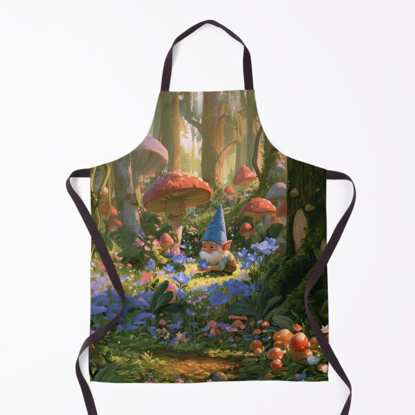 Item preview, A cheerful Garden Gnome tending magical flowers in a whimsical woodland village filled with giant mushrooms, Fantasy & Mythological Creatures designed and sold by CDC40.