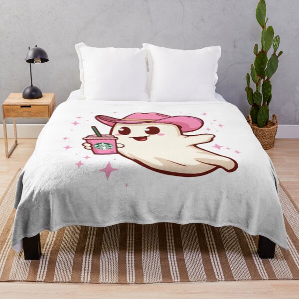 Item preview, cute pink cowboy hat iced coffee ghost  designed and sold by Artlustic.