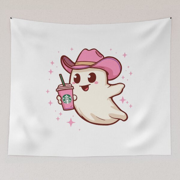 Item preview, cute pink cowboy hat iced coffee ghost  designed and sold by Artlustic.