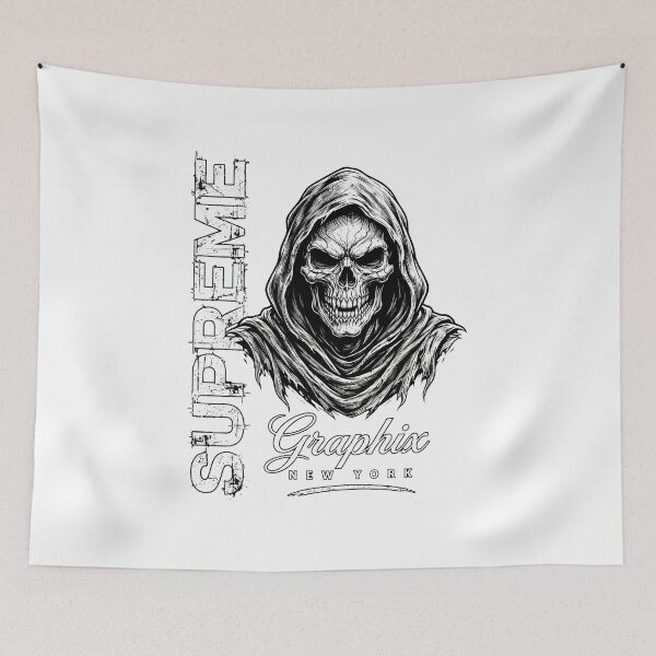 Item preview, SUPREME Graphix NEW YORK - Grim Reaper Skull Hooded Streetwear Vector designed and sold by VYBE DARK Studio.