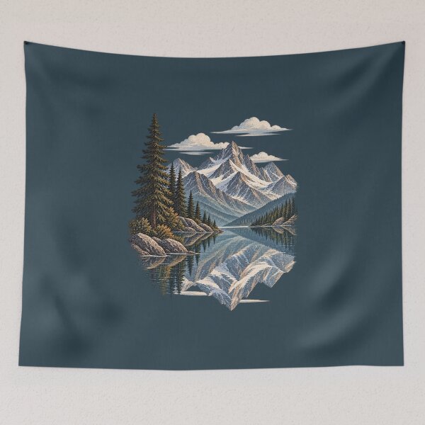 Item preview, Mountain Lake Reflection Vintage Alpine Landscape designed and sold by BROHLine Studio.