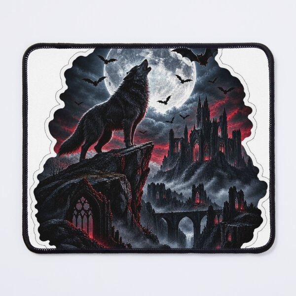 Item preview, Howling Wolf Under the Blood Moon – Gothic Dark Fantasy designed and sold by RazaNocturne.