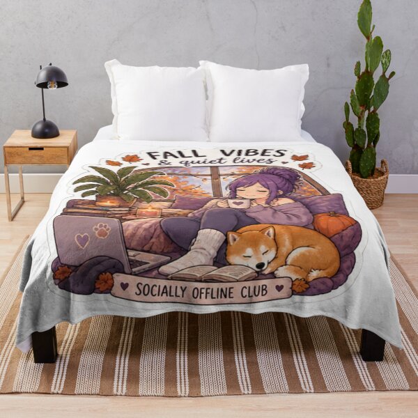Item preview, Fall Vibes & Quiet Lives Anime Girl Sticker | Socially Offline Club Cozy Autumn Shiba Inu Design designed and sold by DailyStruggleCo.