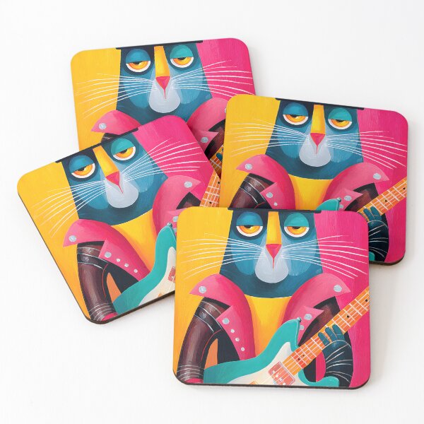 Item preview, Cool Cat Playing Guitar in Bold Colors and Style designed and sold by Artessie.