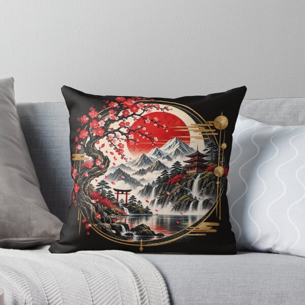 Aperçu de l'œuvre Crimson Sakura Sanctuary Japanese Landscape Art créée et vendue par d69designs.