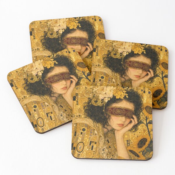Item preview, Dark Gothic Gold Sunflowers Blindfolded Woman Wall Art designed and sold by hepcat-plus.