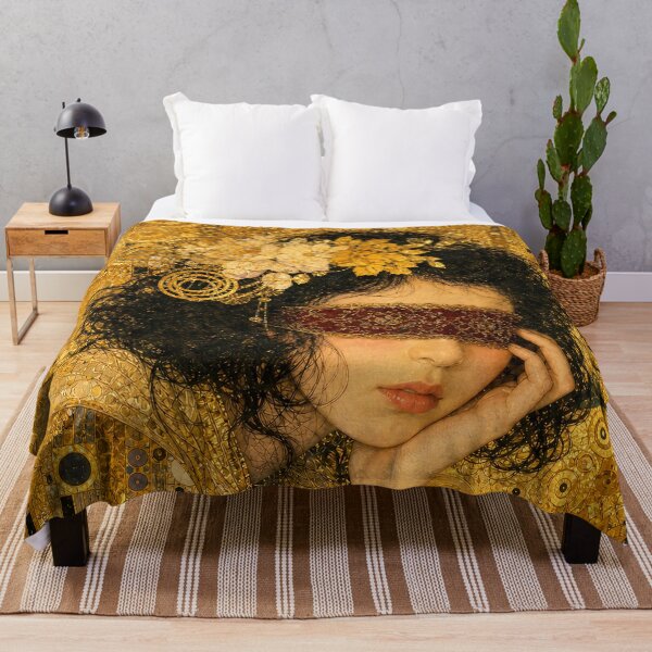 Item preview, Dark Gothic Gold Sunflowers Blindfolded Woman Wall Art designed and sold by hepcat-plus.