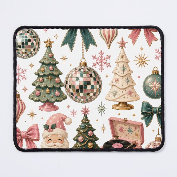 Item preview, Retro Vintage Christmas Disco Ball Bows Holiday Pattern designed and sold by DreamPixelPrint.