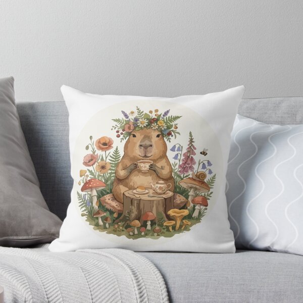 Item preview, Cottagecore Capybara Drinking Tea Cute Aesthetic Art designed and sold by Arc2020.