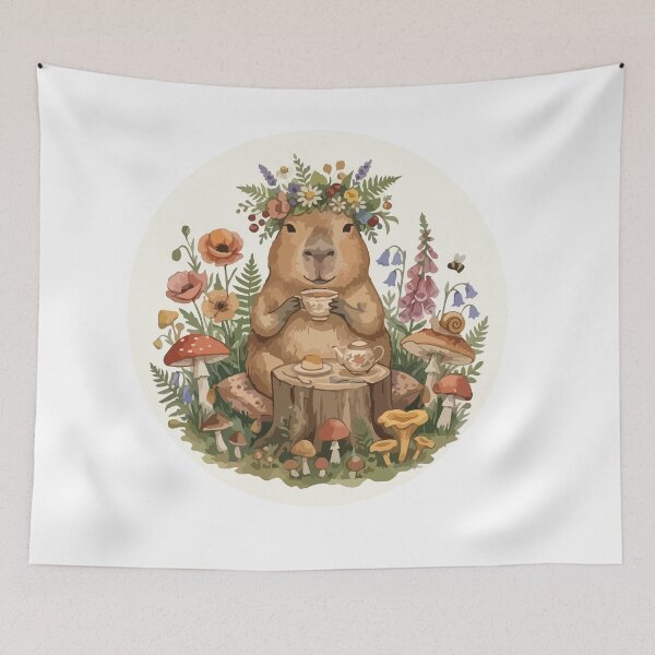 Item preview, Cottagecore Capybara Drinking Tea Cute Aesthetic Art designed and sold by Arc2020.