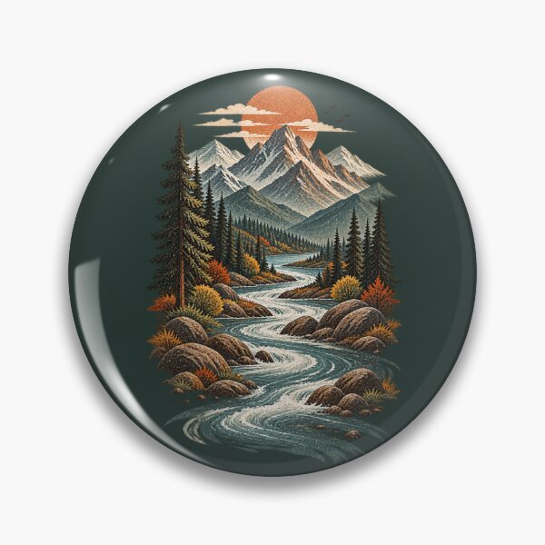Item preview, Mountain River Wilderness Vintage Outdoor Landscape designed and sold by BROHLine Studio.