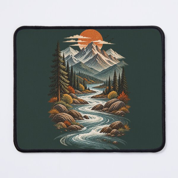 Item preview, Mountain River Wilderness Vintage Outdoor Landscape designed and sold by BROHLine Studio.